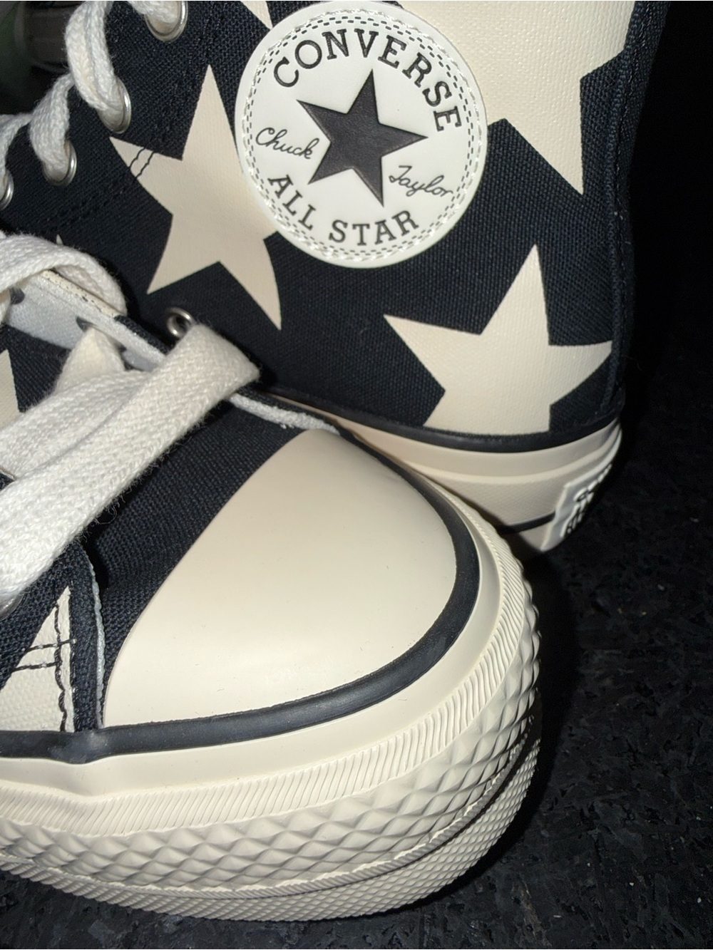 Converse ALL STAR LIFT High Top Sneakers Black & Cream Star Pattern Platform 7.5 - Picture 12 of 14